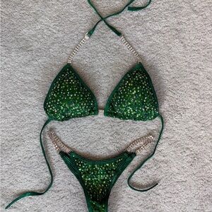 Green Rhinestone Angel Competition Bikini